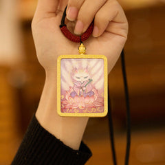 Tibetan Zakiram Nine-Tailed Fox Thangka Necklace – Zakiram goddess detail with fox companion, Tibetan art