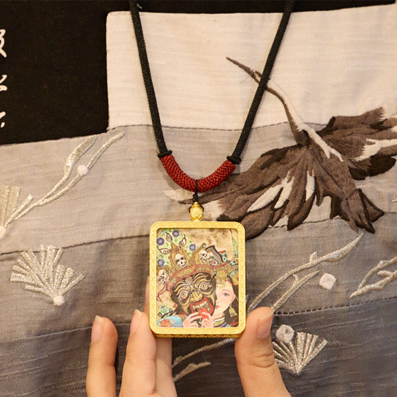 Tibetan Zakiram Nine-Tailed Fox Thangka Necklace – Thangka painting process, hand-painted by monk artisan