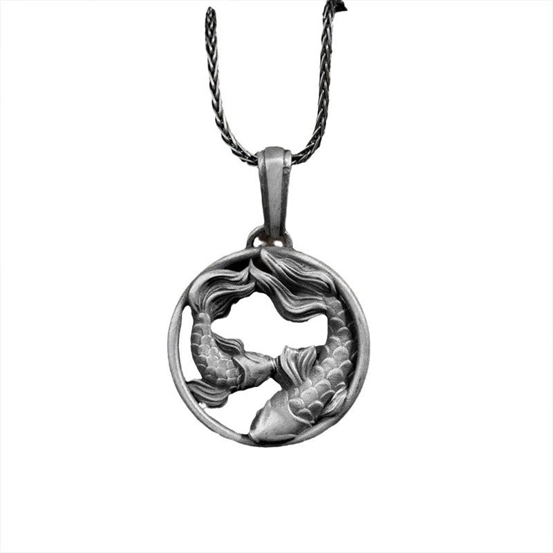 Pure Tin Double Koi Fish Wealth Pendant – straight-on twin koi openwork pendant on clean white background