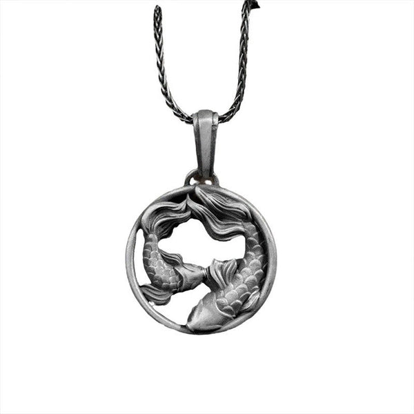 Pure Tin Double Koi Fish Wealth Pendant – straight-on twin koi openwork pendant on clean white background