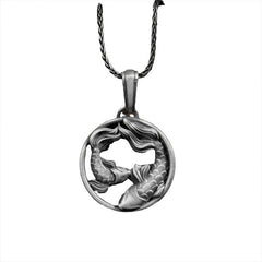 Pure Tin Double Koi Fish Wealth Pendant – straight-on twin koi openwork pendant on clean white background