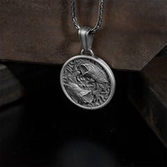 Pure Tin Koi Fish Necklace – twin koi circular pendant, oxidized finish, braided chain, dramatic, wealth symbol