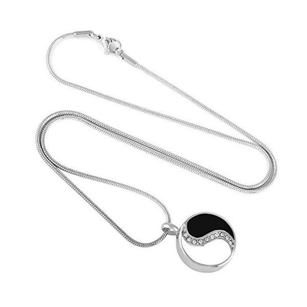 Yin Yang Necklace - Flat lay showing full snake chain and yin-yang pendant, spiritual necklace