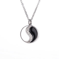Yin Yang Necklace - Front view yin-yang circular pendant on cable chain, harmony necklace