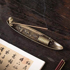 Koi Fish Boat Zinc Alloy Incense Burner | Prosperity & Peace