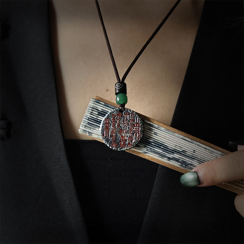 Sterling Silver 24K Gold Bagua Yin Yang Mountain Ghosts Pendant - Mountain spirit talisman with red Chinese characters on ...