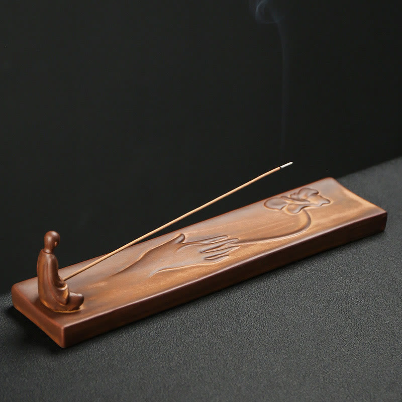 Buddha Hand Lotus Ceramic Incense Burner – packaged in gift box with protective foam, ready to ship