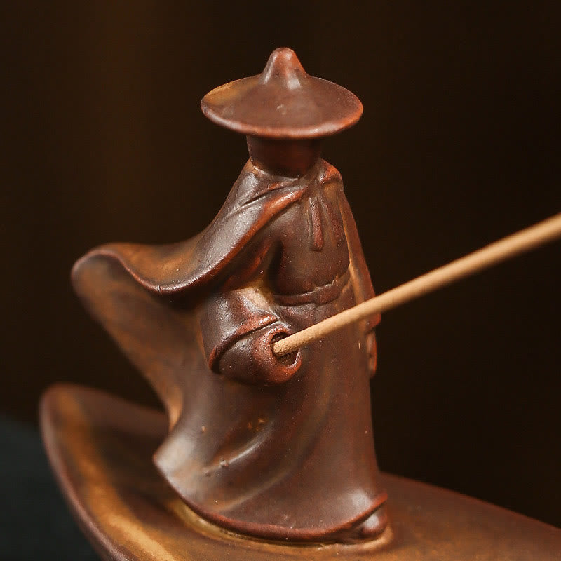 Buddha Hand Lotus Ceramic Incense Burner – side view showing ceramic texture and bamboo craftsmanship