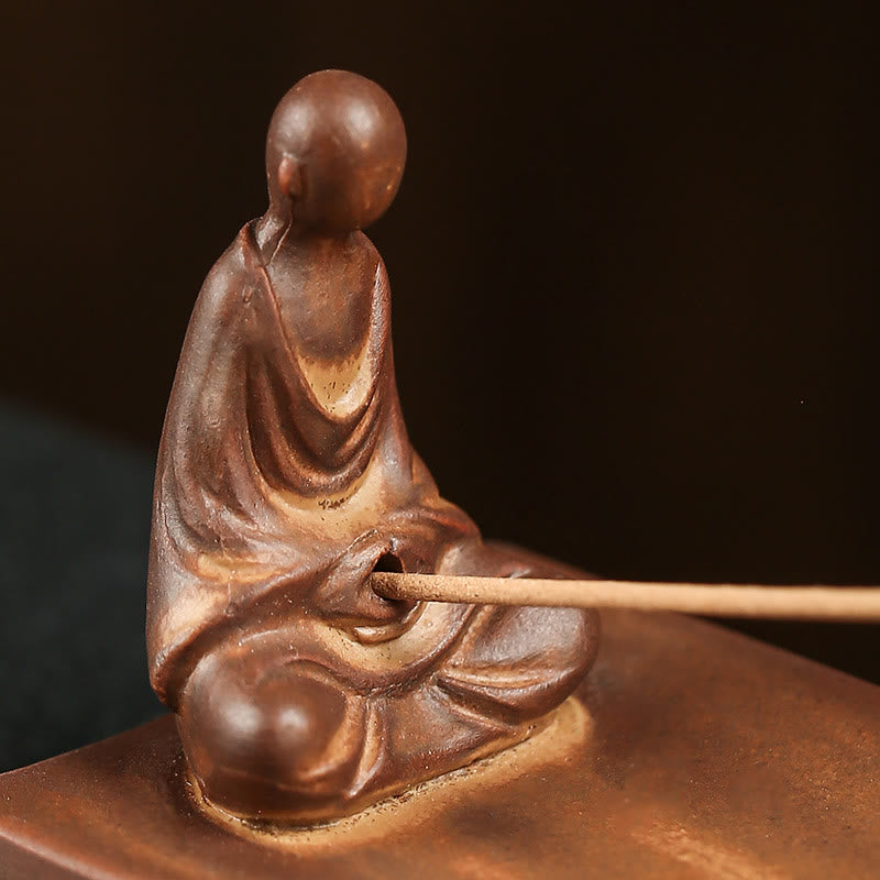 Buddha Hand Lotus Ceramic Incense Burner – fisherman boat scene engraved on ceramic base, rustic decor
