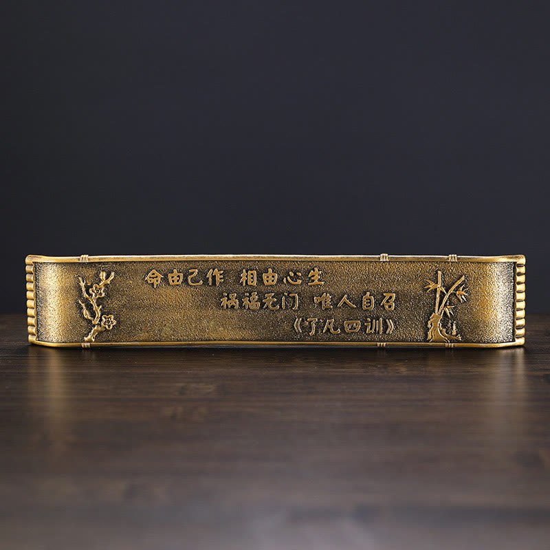 Bamboo Fishing Boat Alloy Incense Burner – engraved brass base with Chinese poetry and florals, cultural heritage art
