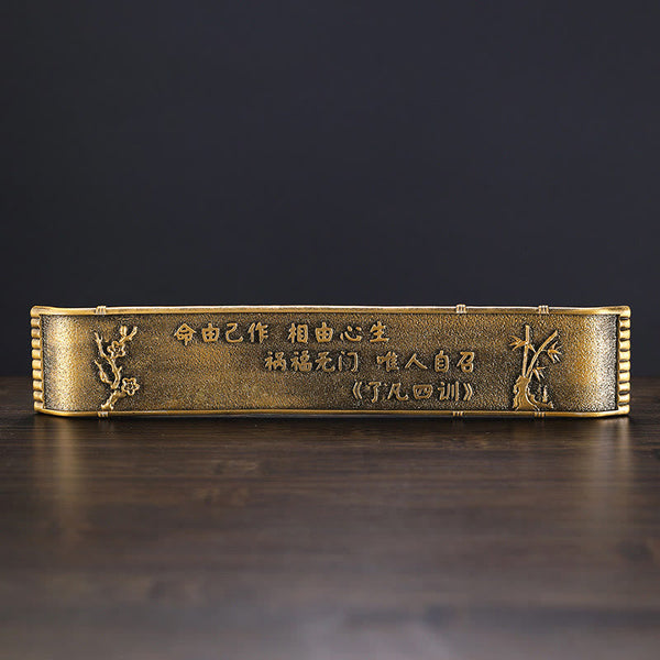 Bamboo Fishing Boat Alloy Incense Burner – engraved brass base with Chinese poetry and florals, cultural heritage art