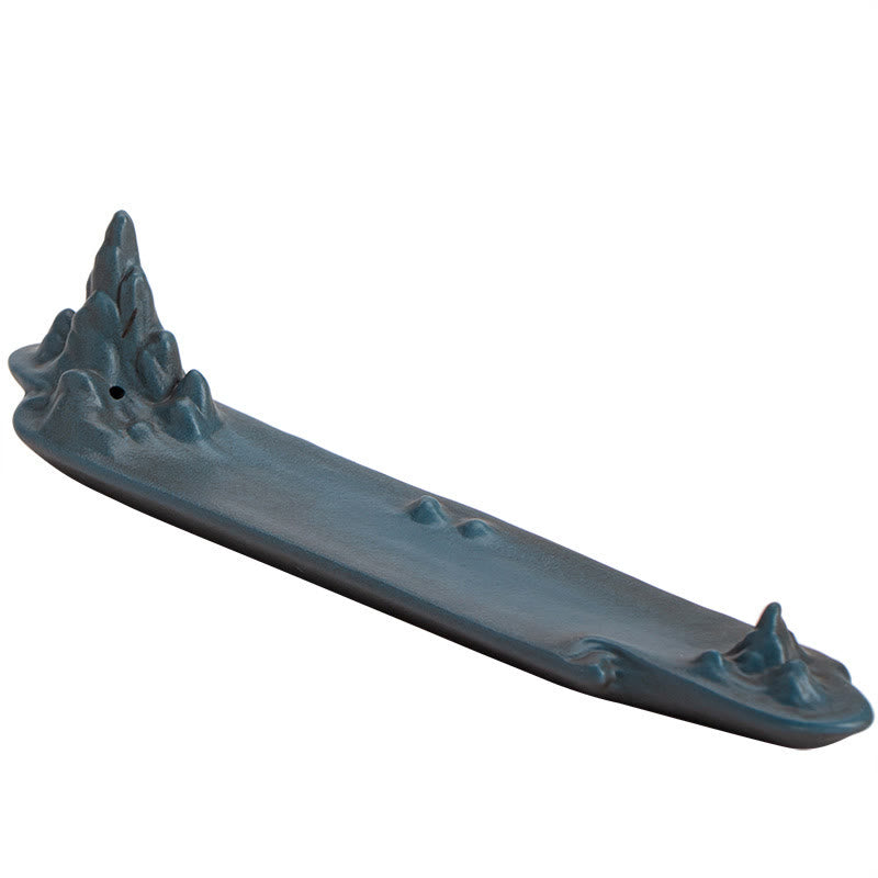 Mountains Boat Ceramic Incense Burner – cyan mountain boat burner full view on white background, clean minimalist shape