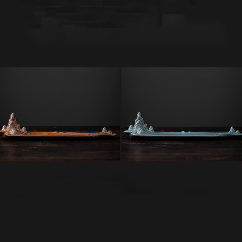 Mountains Boat Ceramic Incense Burner – brown and cyan color variants side by side comparison, two-tone display