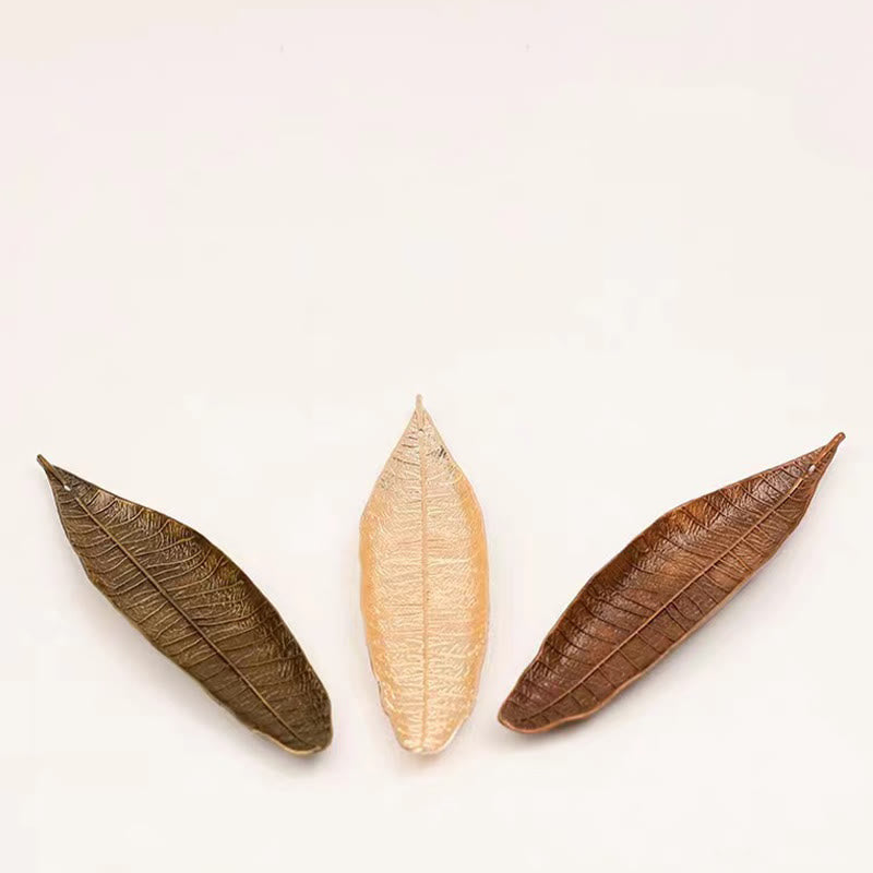 Oriental Leaf Alloy Incense Burner – three color leaf holders arranged flat lay showing brown gold and reddish options