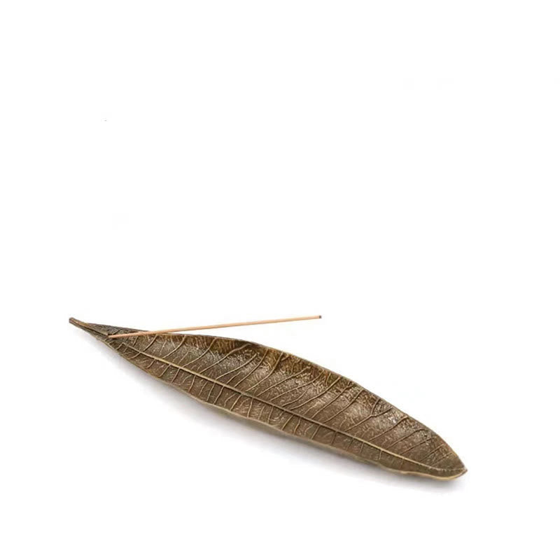 Oriental Leaf Alloy Incense Burner – reddish brown leaf incense holder on white background, minimalist botanical design