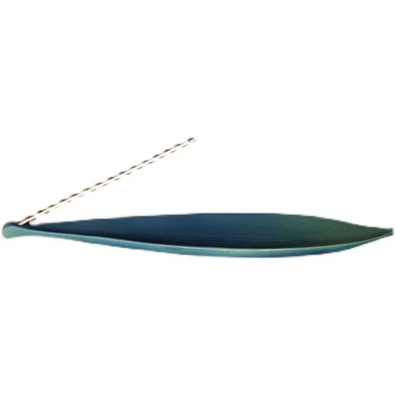 Willow Leaf Ceramic Incense Burner – Side profile white background, sleek minimalist design
