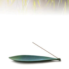 Willow Leaf Ceramic Incense Burner – Fresh bamboo backdrop studio shot, serene nature accent