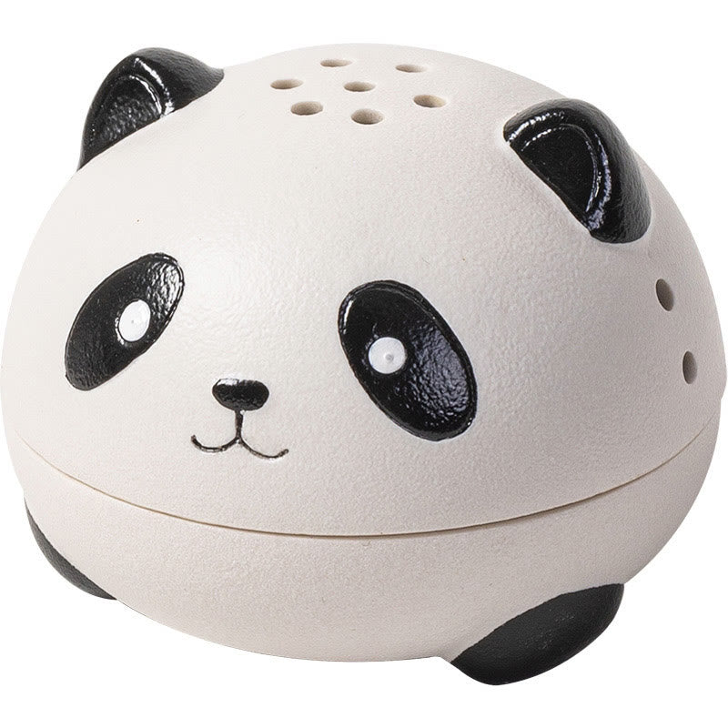 Cute Panda Ceramic Incense Burner – Clean white background panda head front view, glossy black ear details