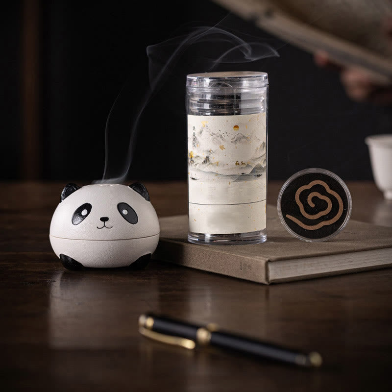 Cute Panda Ceramic Incense Burner – Panda beside incense gift set on book with pen, elegant desk scene