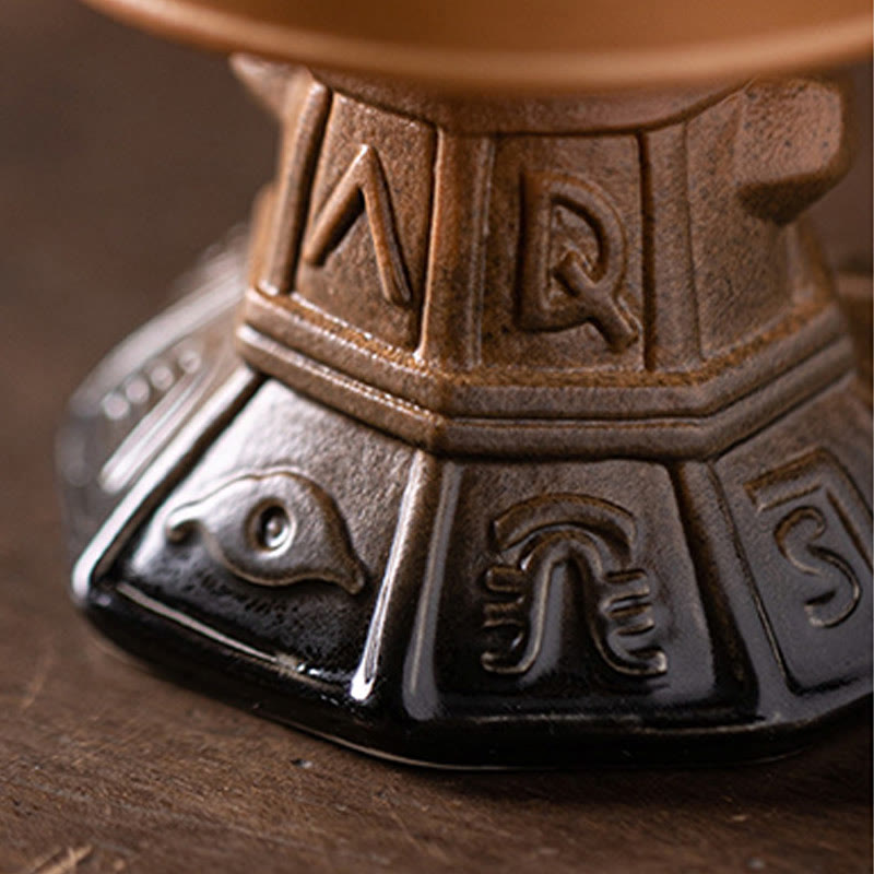 Sanxingdui Ceramic Incense Burner – close up of base showing carved symbols and geometric patterns, heritage detail
