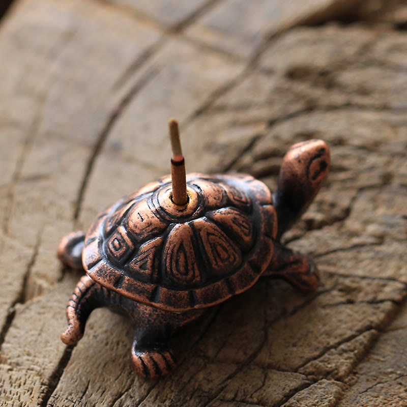 Alloy Turtle Snail Incense Burner – copper turtle shell pattern back view with incense, mindful wellness gift