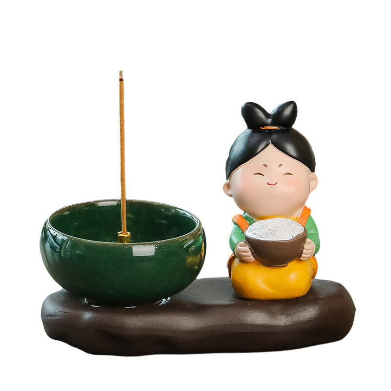 Tang Dynasty Lady Ceramic Incense Burner – Rice variant on clean white background, minimalist product shot