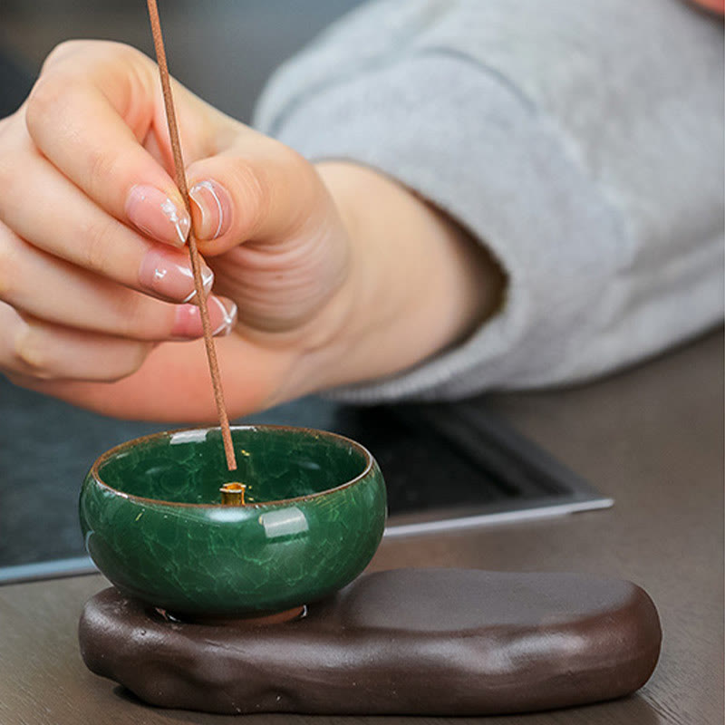 Tang Dynasty Lady Ceramic Incense Burner – Inserting stick incense into brass holder, how-to moment