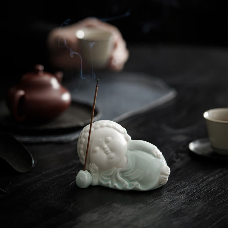 Ceramic Buddha Incense Burner – dark ceramic finish with teal accent, modern pottery