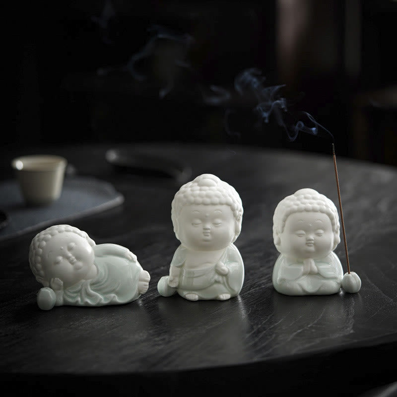 Ceramic Buddha Incense Burner – on meditation altar with candles and stones, spiritual