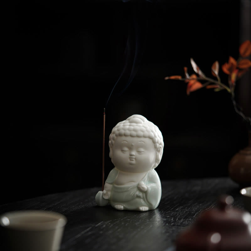 Ceramic Buddha Incense Burner – ceramic glaze texture and facial features close-up
