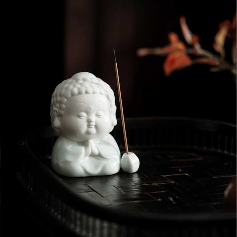 Ceramic Buddha Incense Burner – back view cone incense placement hole and reservoir