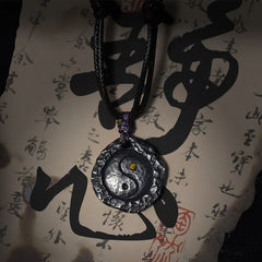999 Sterling Silver Tai Chi Yin Yang Harmony Necklace Pendant - Yin-yang pendant on cord, calligraphy scroll, zen necklace