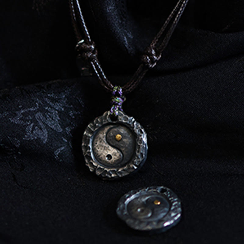 999 Sterling Silver Tai Chi Yin Yang Harmony Necklace Pendant - Two yin-yang pendants, black fabric, spiritual pair
