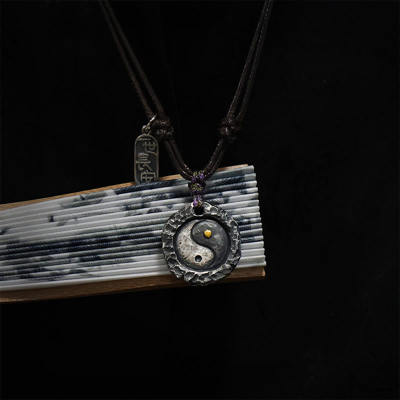 999 Sterling Silver Tai Chi Yin Yang Harmony Necklace Pendant - Yin-yang on Chinese fan, cultural spiritual necklace