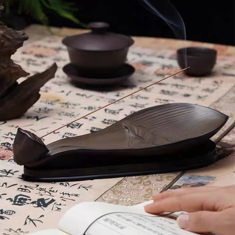 Brown Ceramic Lotus Pod Zen Incense Burner - on calligraphy with tea set, hands reading book, serene
