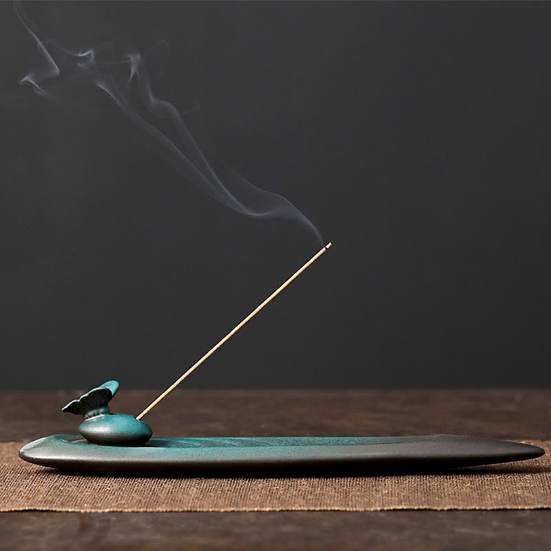 Ceramic Nature Incense Burner – Butterfly motif holder with gentle smoke, nature-inspired tranquility