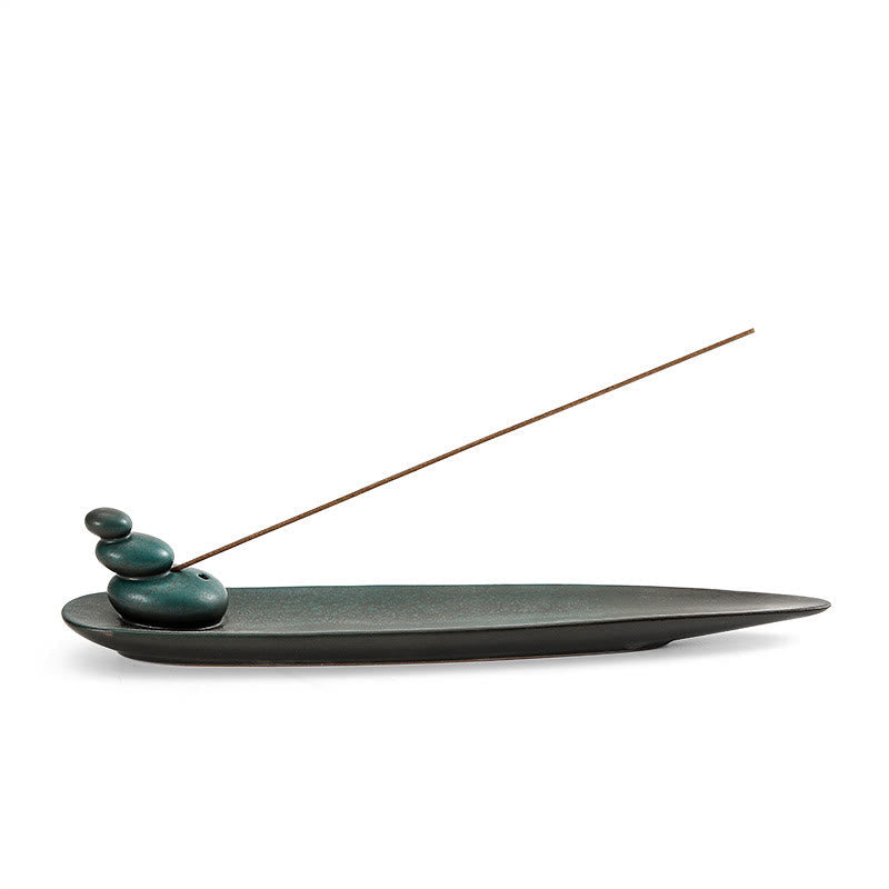 Ceramic Nature Incense Burner – Stacked stones design white background, minimalist zen accent