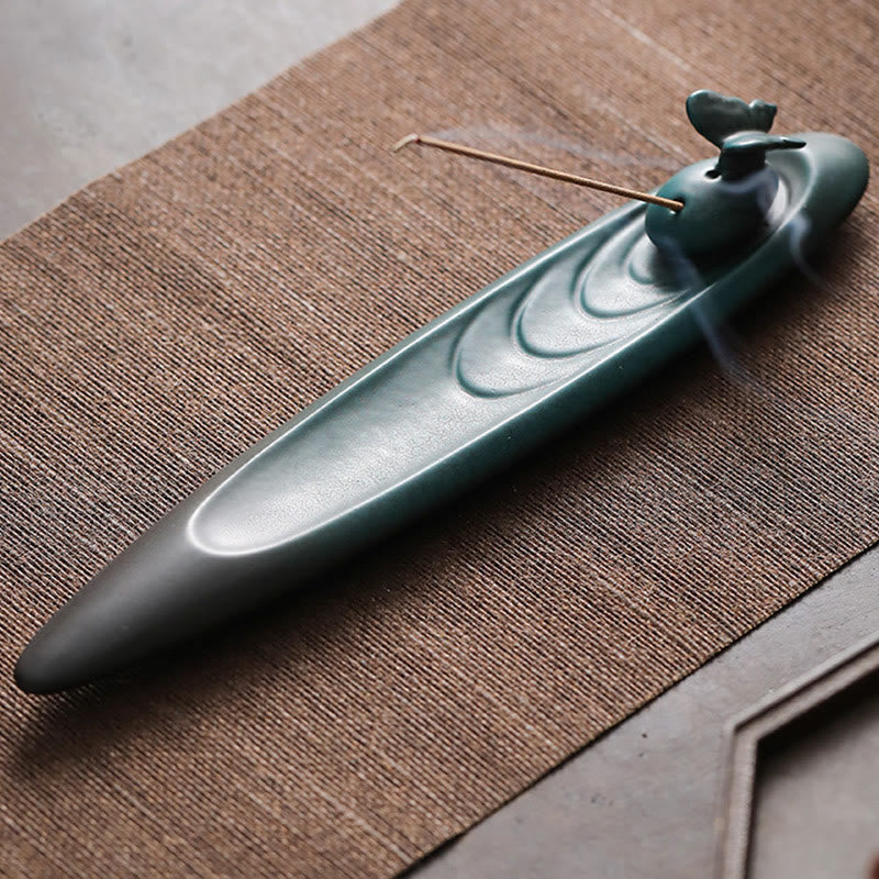 Ceramic Nature Incense Burner – Butterfly holder ripple pattern detail, zen meditation space