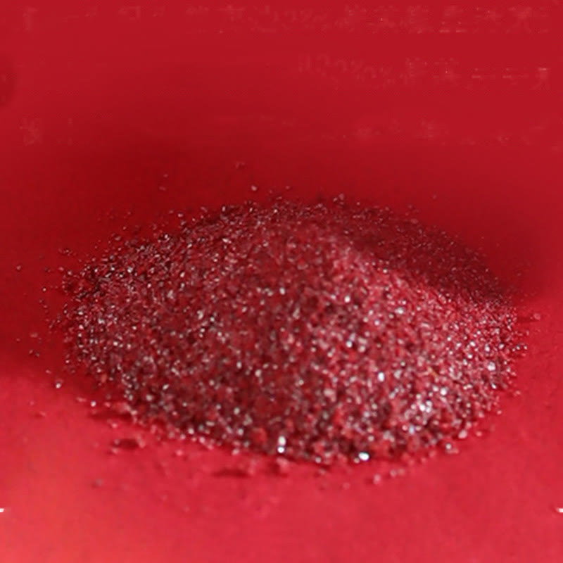 Natural Cinnabar Bagua Yin Yang Fu Hanging - close-up of raw cinnabar granules showing crystalline red texture, natural st...