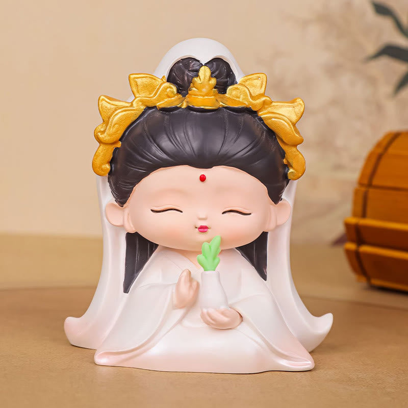 Avalokitesvara Lotus Statue – close-up of serene compassionate face, peaceful expression