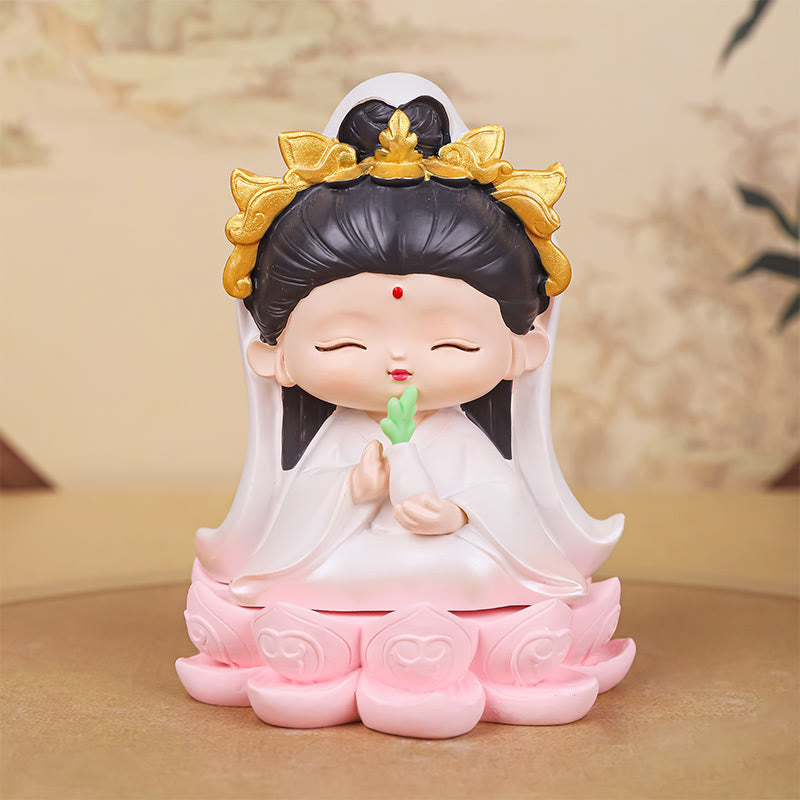 Avalokitesvara Lotus Statue – gift box with red satin lining, auspicious present
