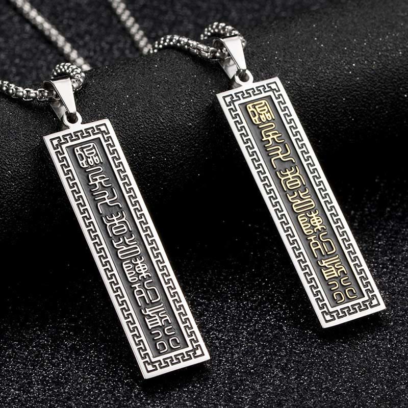 Nine-Word Mantra Bagua Yin Yang Titanium Steel Pendant - Matching pendants on dark, men spiritual necklace pair