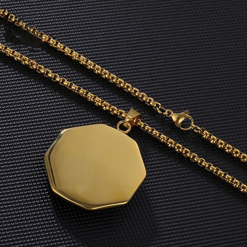 Titanium Steel Bagua Yin Yang Necklace - Gold blank octagonal pendant on dark textured surface, custom jewelry