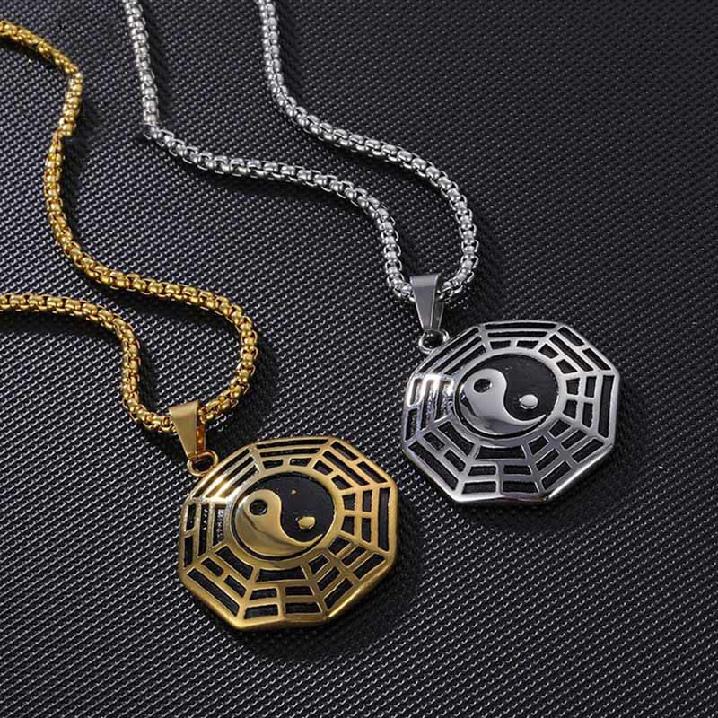 Titanium Steel Bagua Yin Yang Necklace - Gold and silver Yin Yang pendants comparison, two-tone variants