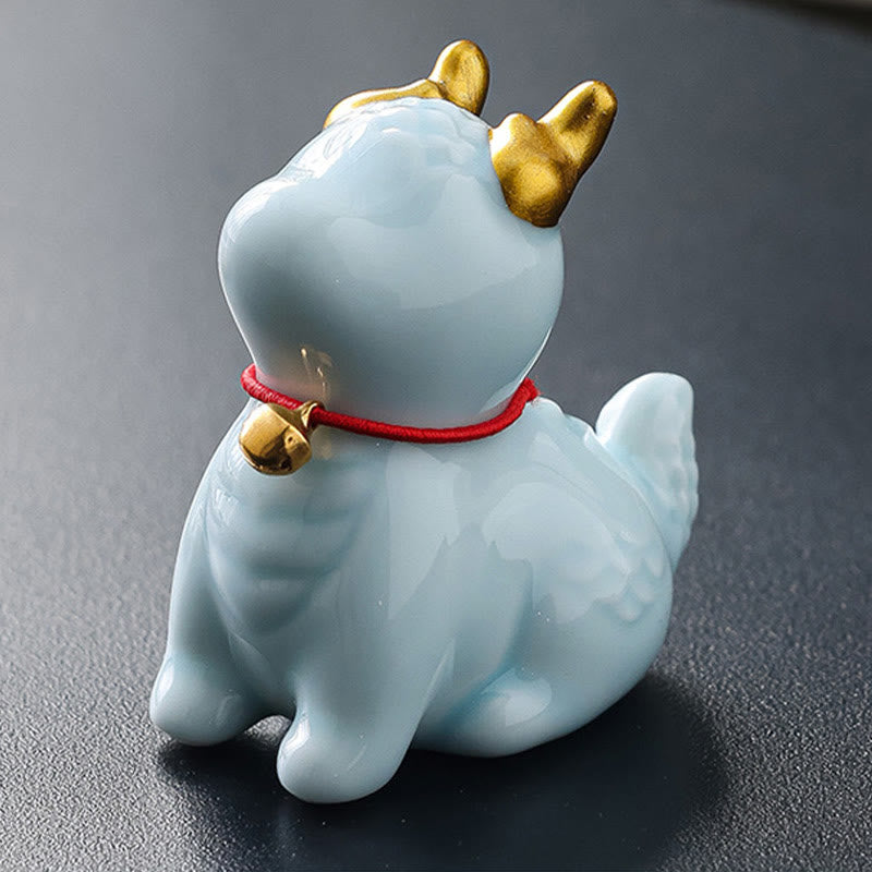 Ceramic Dragon Bell Incense Burner – celadon with ice crackle glaze pattern, rear elevated view, Serenity