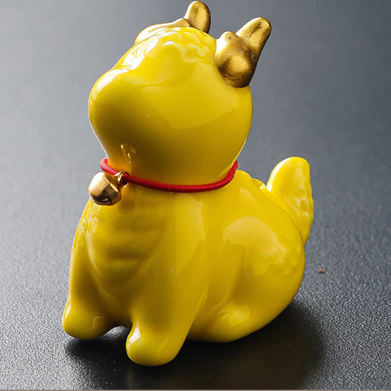 Ceramic Dragon Bell Incense Burner – red dragon low angle on gray backdrop, glossy finish, Luck