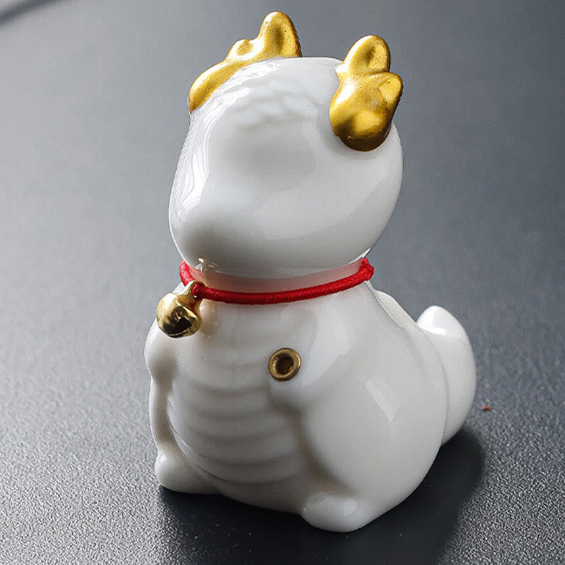 Ceramic Dragon Bell Incense Burner – white dragon with incense smoke, dark slate background, Peaceful