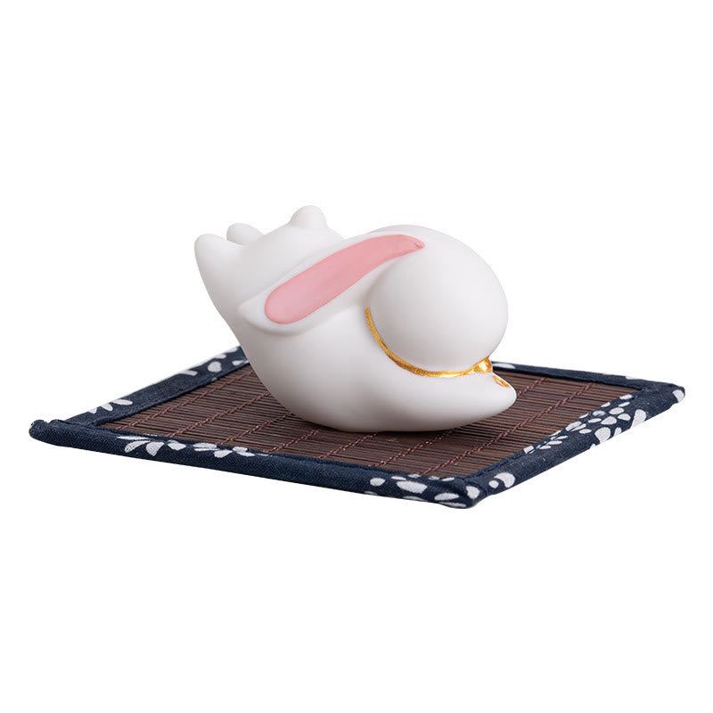 Flying Rabbit Ceramic Incense Burner – celadon green rabbit on bamboo mat, ceramic incense holder