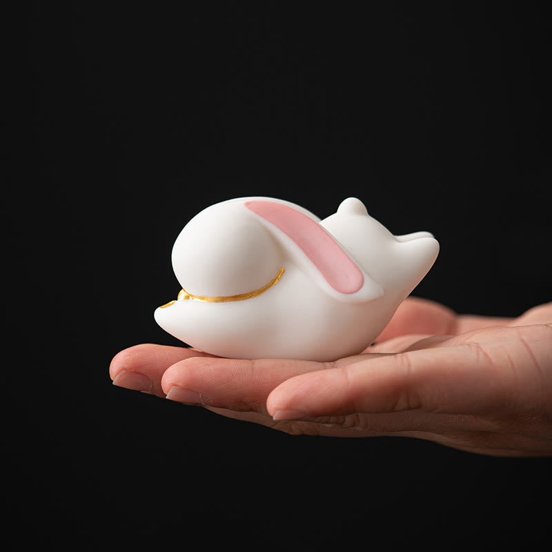 Flying Rabbit Ceramic Incense Burner – close-up side profile of white rabbit head, ceramic incense holder
