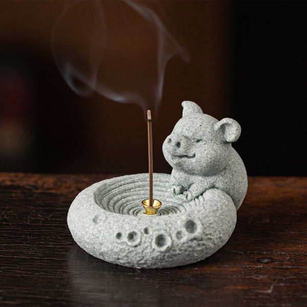 Bruleur d'encens zodiaque chinois en grès | Équilibre et Harmonie